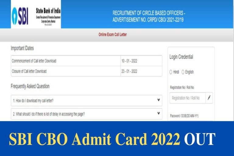 SBI CBO Admit Card 2022 released , Download here