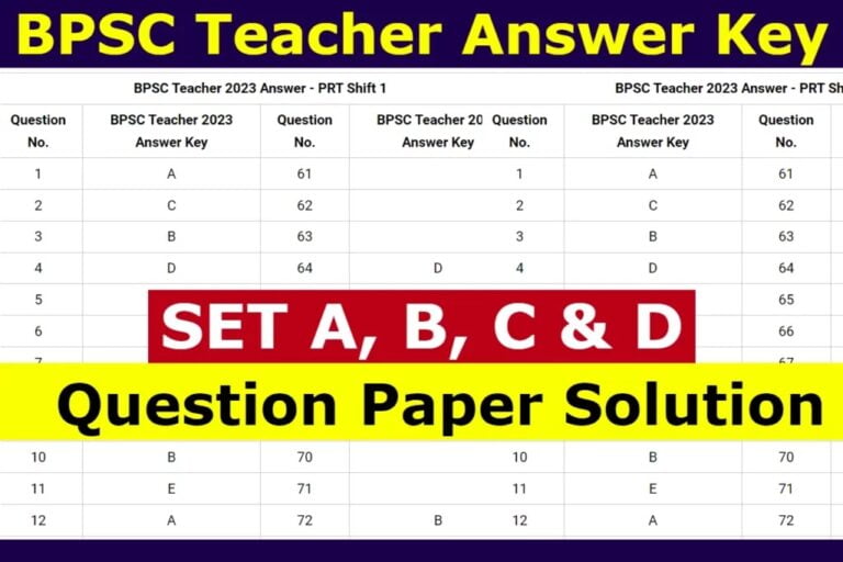 BPSC Teacher Answer Key 2023: Download 26 August Bihar Teacher SET A, B, C, D, E, F, G, H Response Sheet
