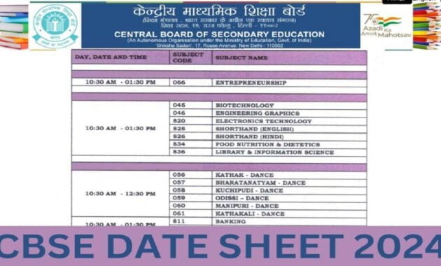 CBSE Date Sheet 2024