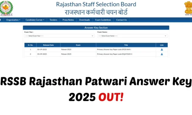 Rajasthan RSSB Patwari Answer Key 2025